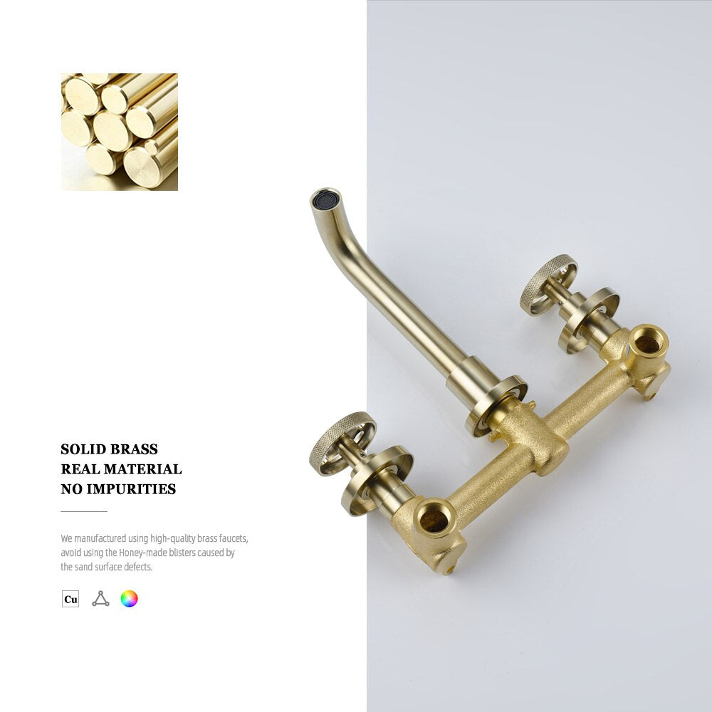 Dual-Handle Wall-Mount Brass Faucet
