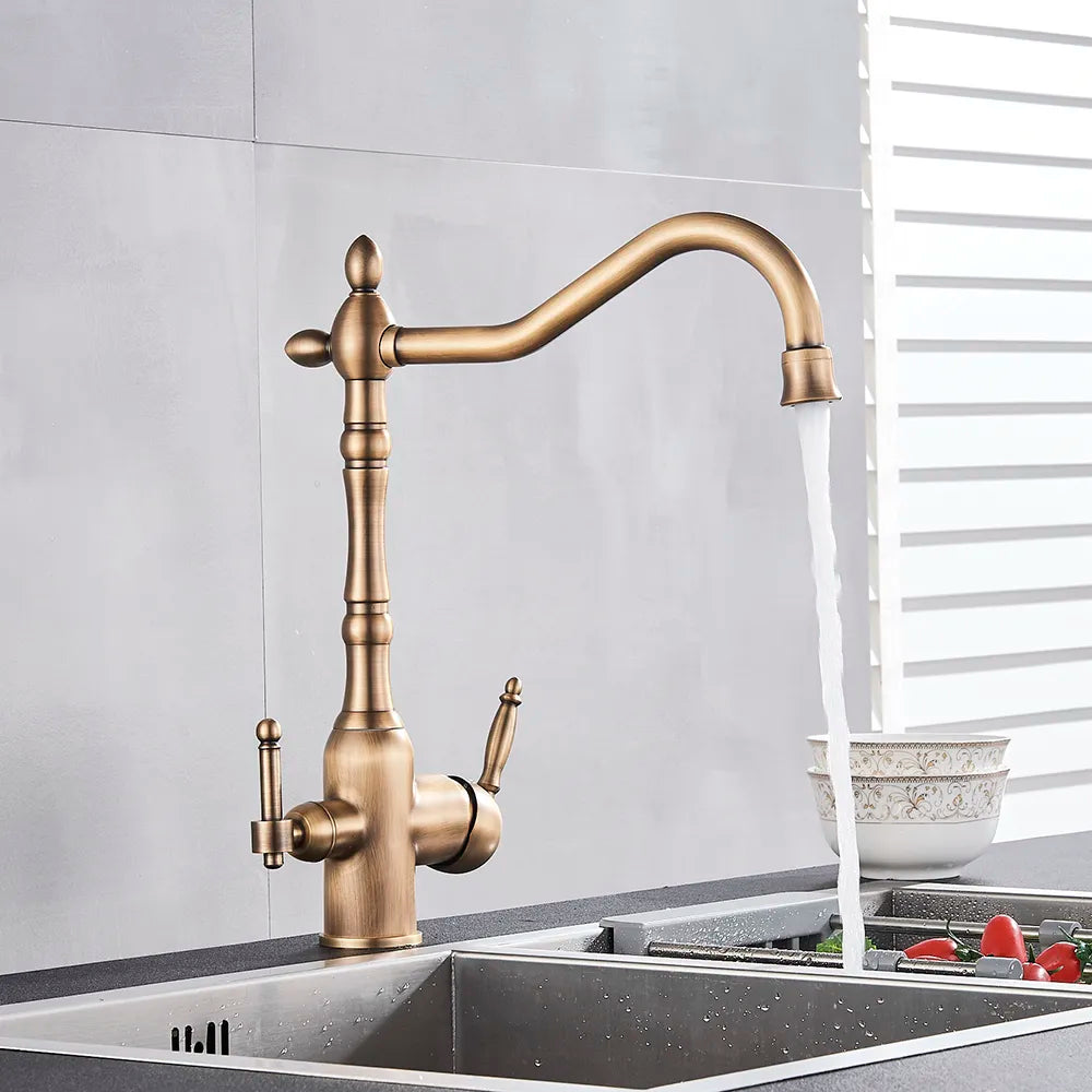 Antique Bronze Kitchen Faucet With Filtered Water Tap