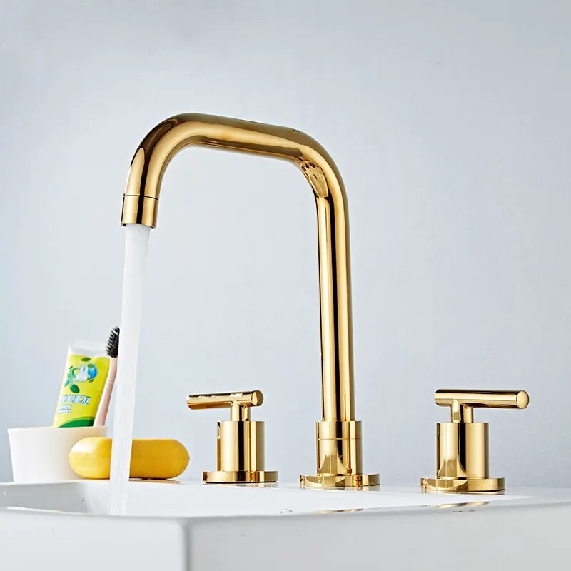Double Handle Solid Brass Deck Mounted Bathroom Faucet