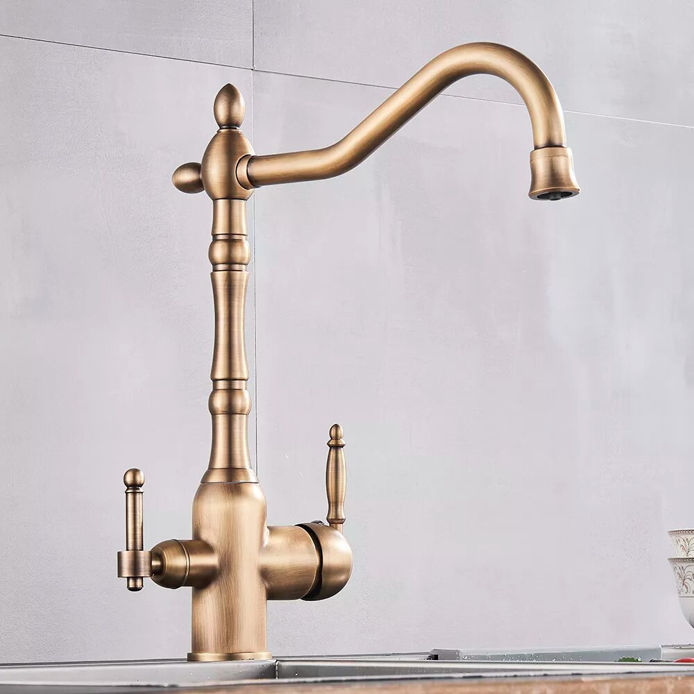 Antique Bronze Kitchen Faucet With Filtered Water Tap