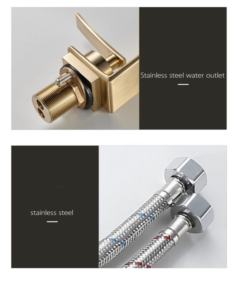 Brushed Gold Solid Brass Bathroom Sink Faucet