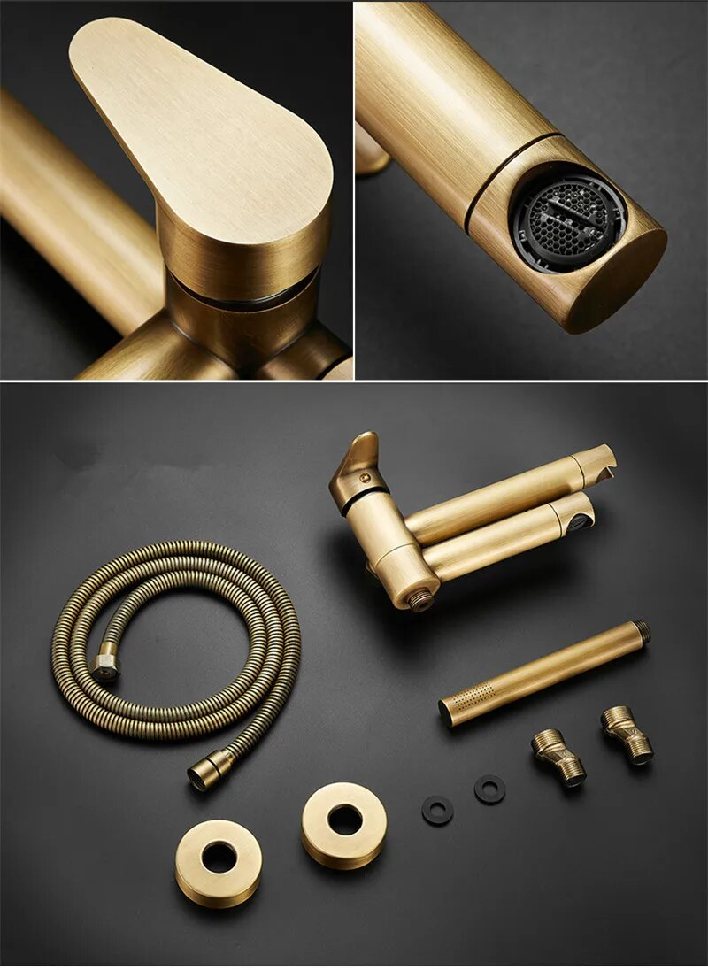 Antique Brass Handheld Shower Head With Bathtub Faucet