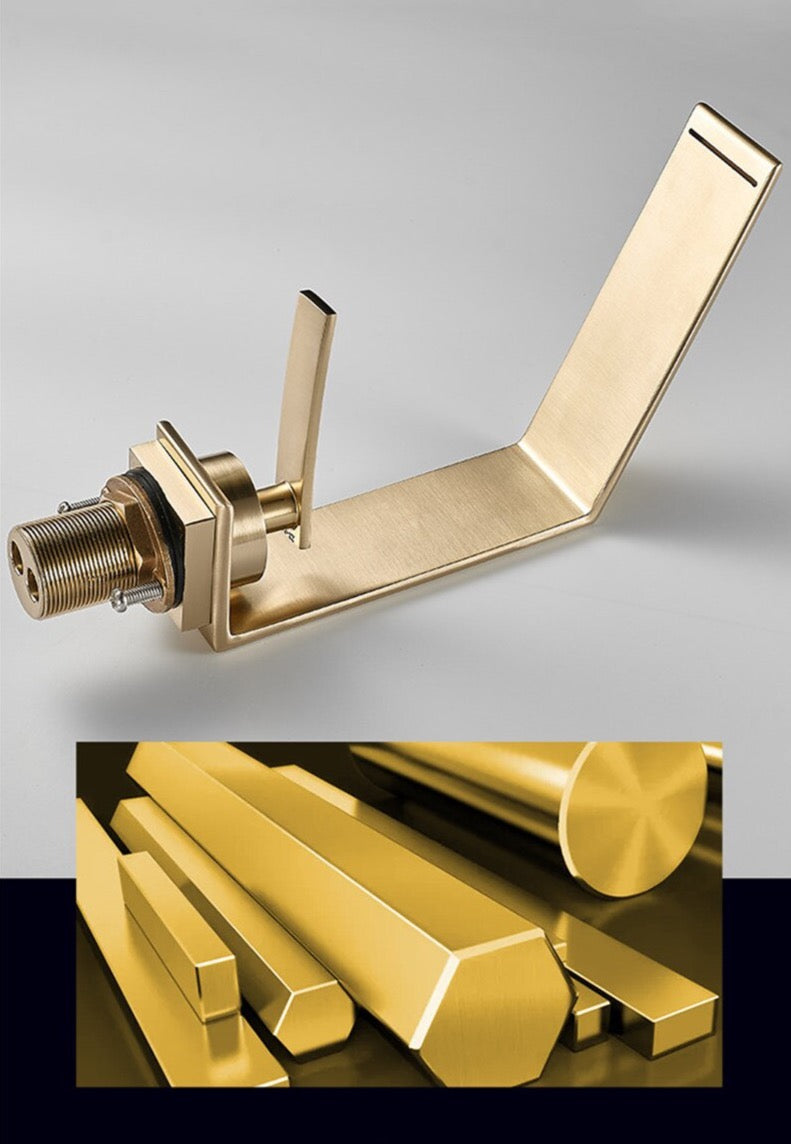 Brushed Gold Solid Brass Bathroom Sink Faucet