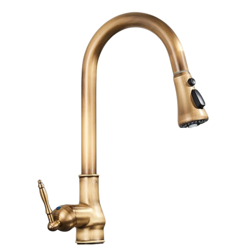 Antique Brass Pull-Down Spout Kitchen Faucet