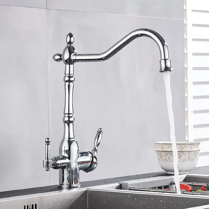 Dual Handle Solid Brass Faucet With Filtered Water Tap