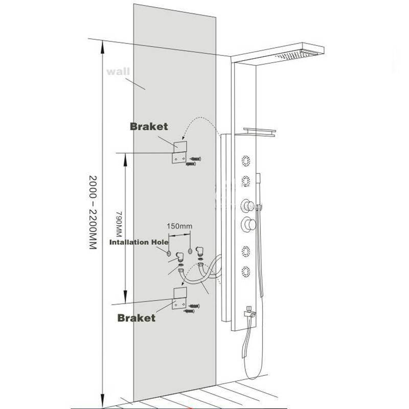 6-Function Wall Shower Panel With Massage Jets, Charcoal