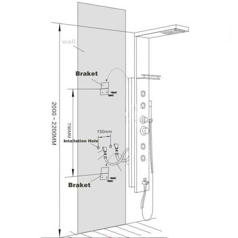 6-Function Wall Shower Panel With Massage Jets, Brushed Nickel