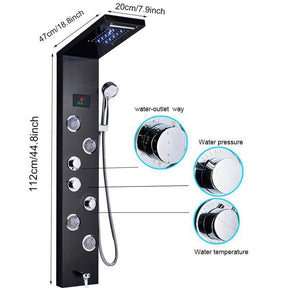 5-Stage LED Full Body Shower Panel With Massage Jets - Charcoal