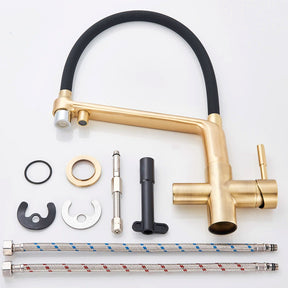 Brushed Gold Solid Brass Kitchen Faucet With Purified Water Tap