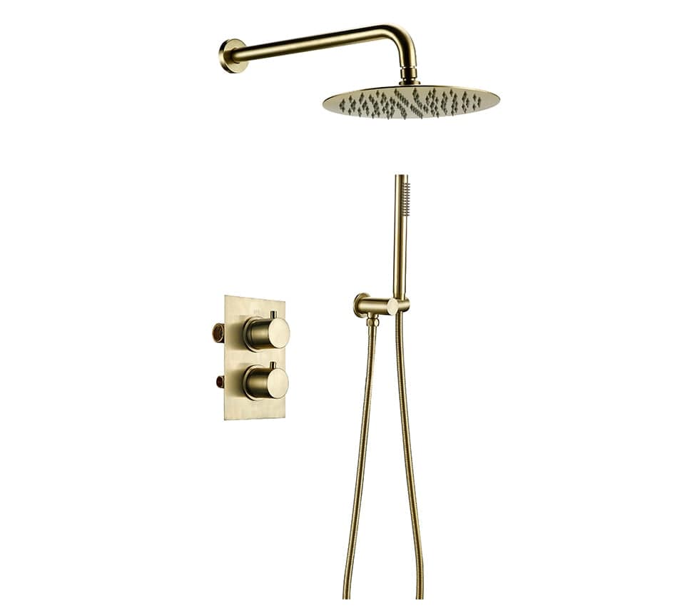 Wasser™ Brushed Gold Thermostatic Shower System – Rainfall Design | AllFixture