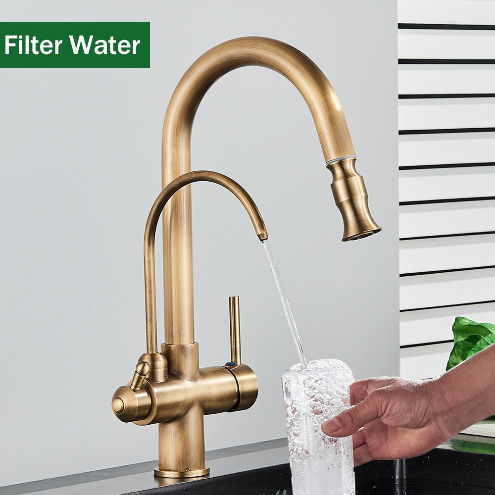 Touch Sensor Antique Brass Kitchen Faucet With Filtered Water Tap