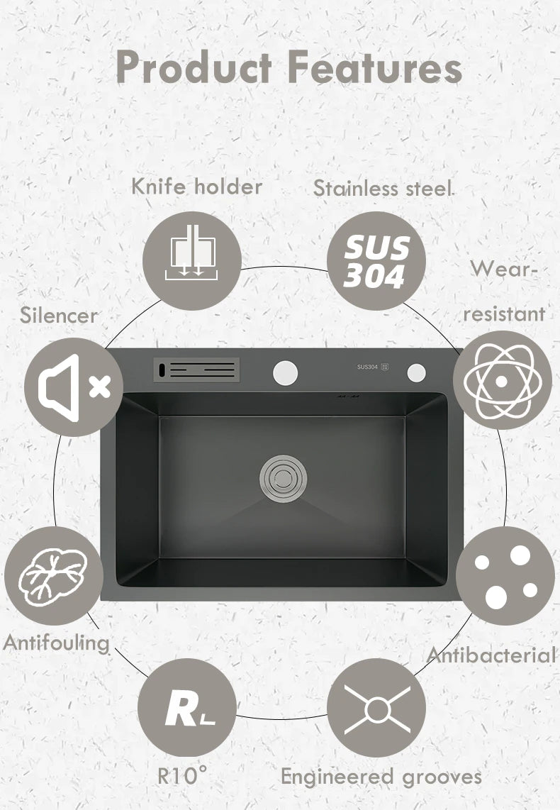 304 Stainless Steel Multifunction Kitchen Sink With Knife Holder