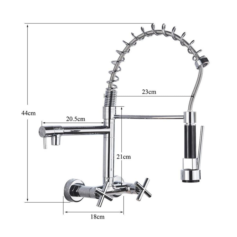 Wall Mounted Dual Handle Pull Down Spout Kitchen Faucet