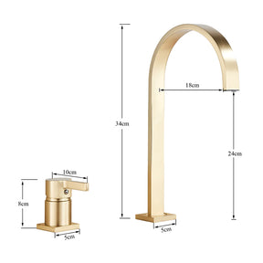 Brushed Gold Solid Brass Deck Mounted Bathroom Sink Faucet