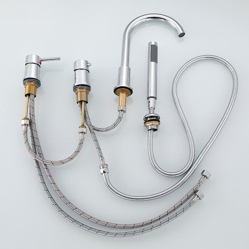 Deck Mounted Bathroom Faucet Set with Handheld Shower