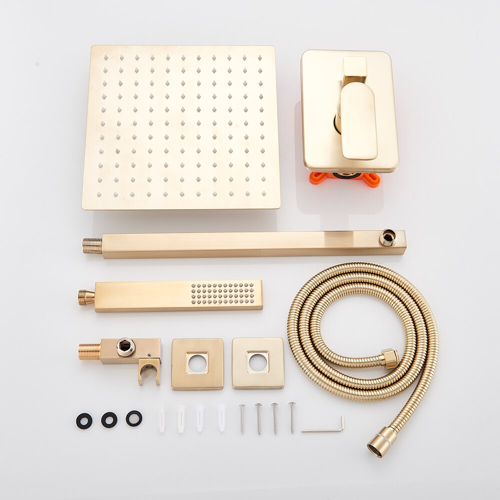 Wall Mounted Shower Set – Brushed Gold Handheld & Rainfall | AllFixture
