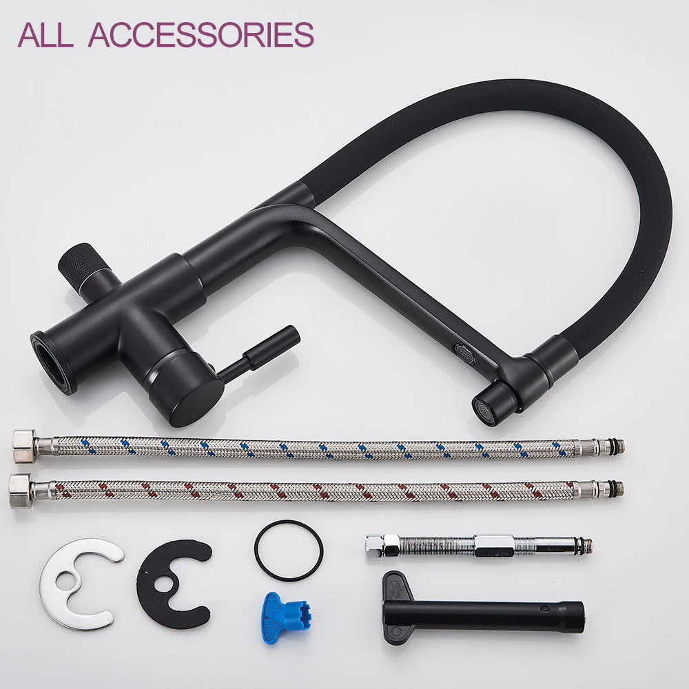 Matte Black Kitchen Faucet With Filtered Water Tap