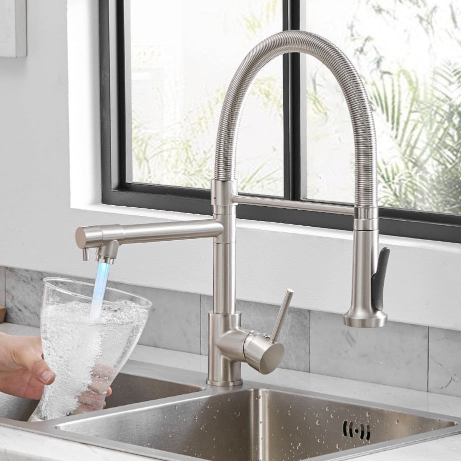 Single Handle Double Spout LED Kitchen Faucet