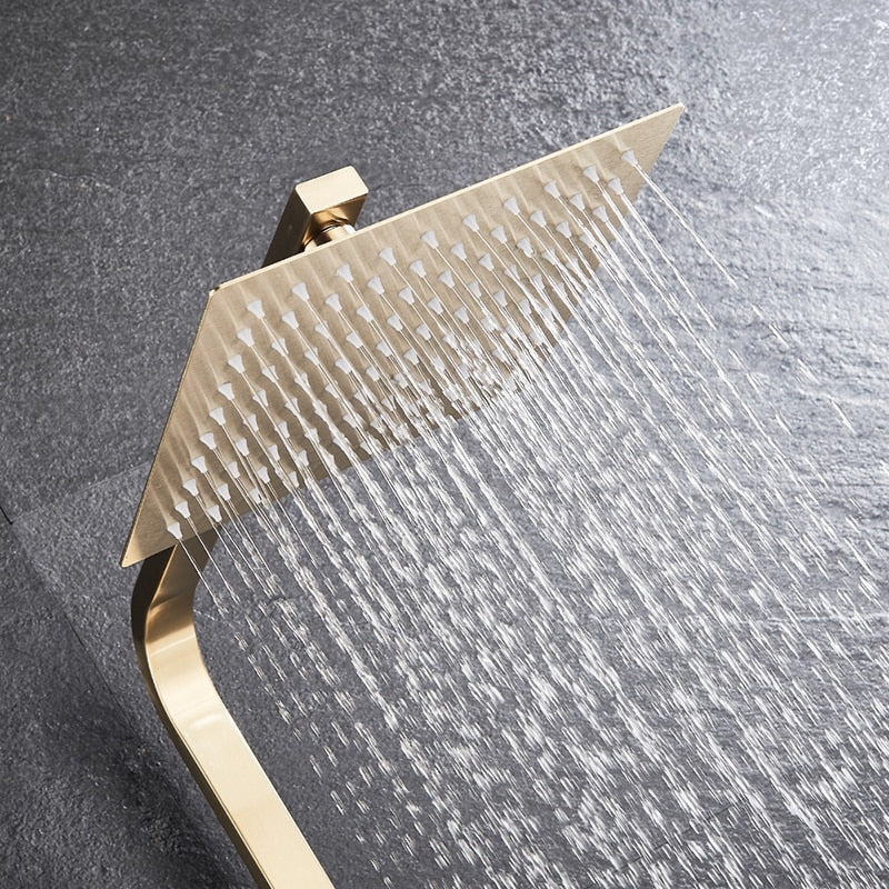Brushed Gold Rainfall Bath Shower System With Swivel Bath Spout