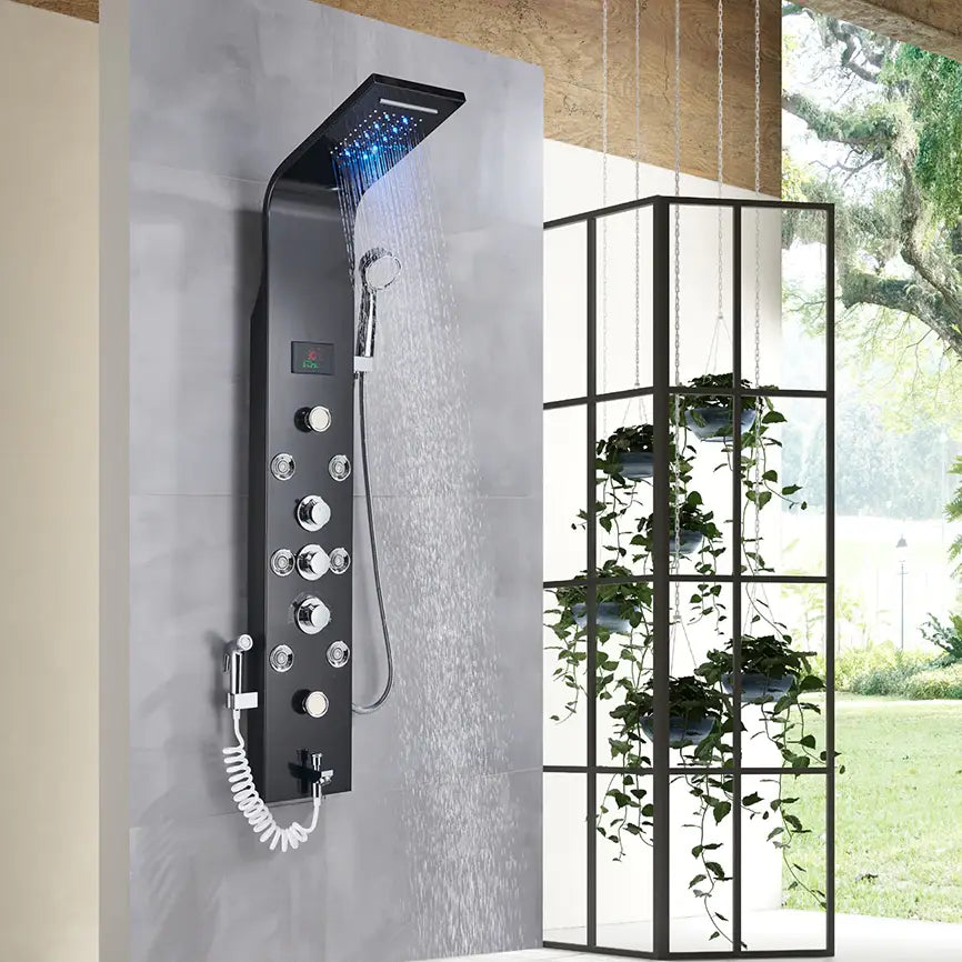6-Function Wall Shower Panel With Massage Jets, Charcoal