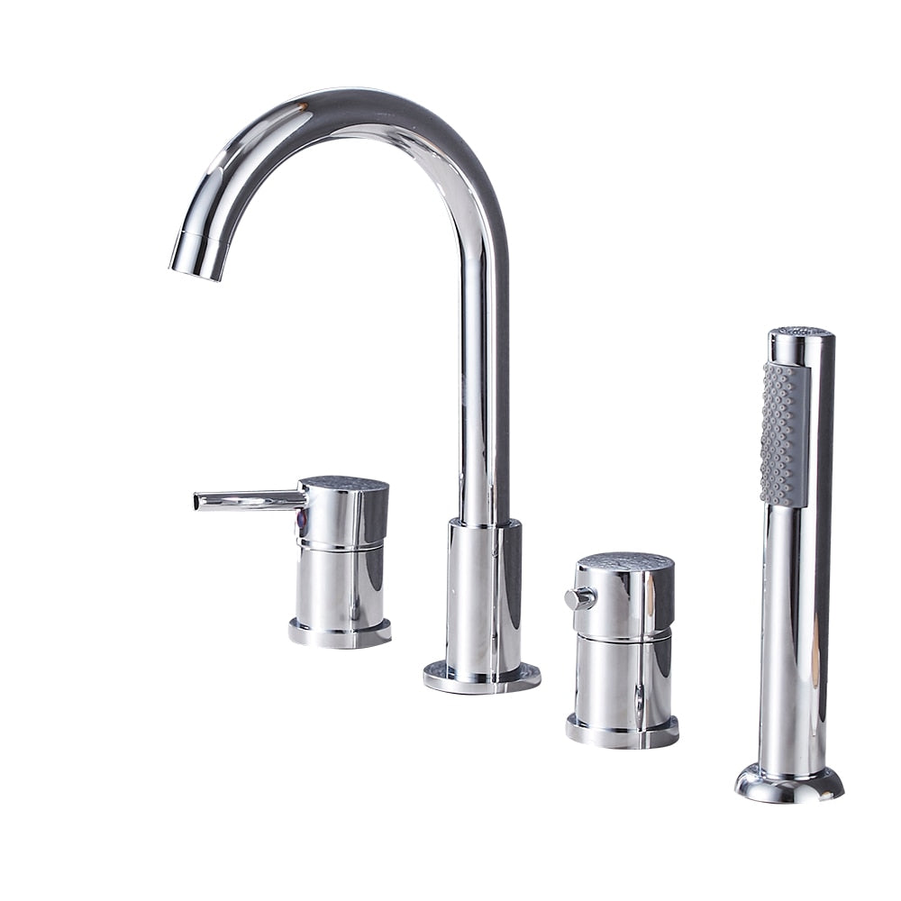 Deck Mounted Bathroom Faucet Set with Handheld Shower