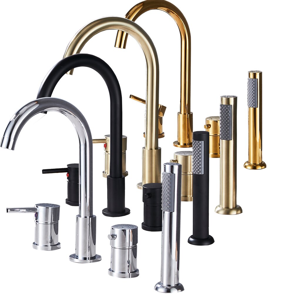 Deck Mounted Bathroom Faucet Set with Handheld Shower