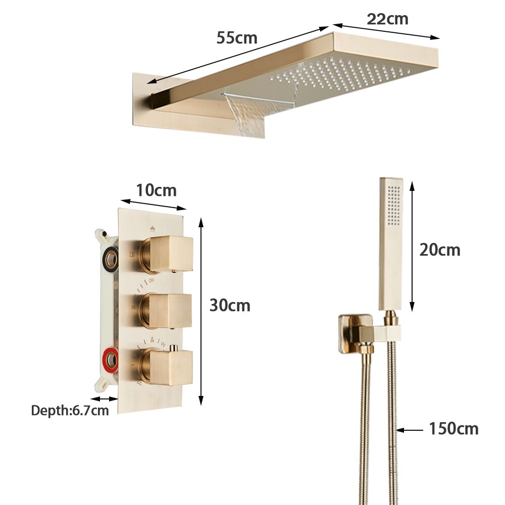 Thermostatic Wall Mounted Waterfall Rainfall Shower Head System