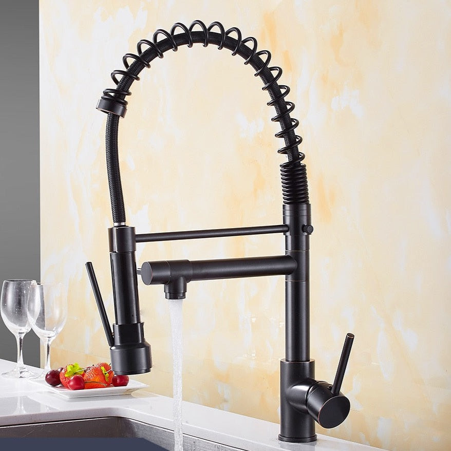 Solid Bras Pull Out Spring Spout Kitchen Faucet | AllFixture