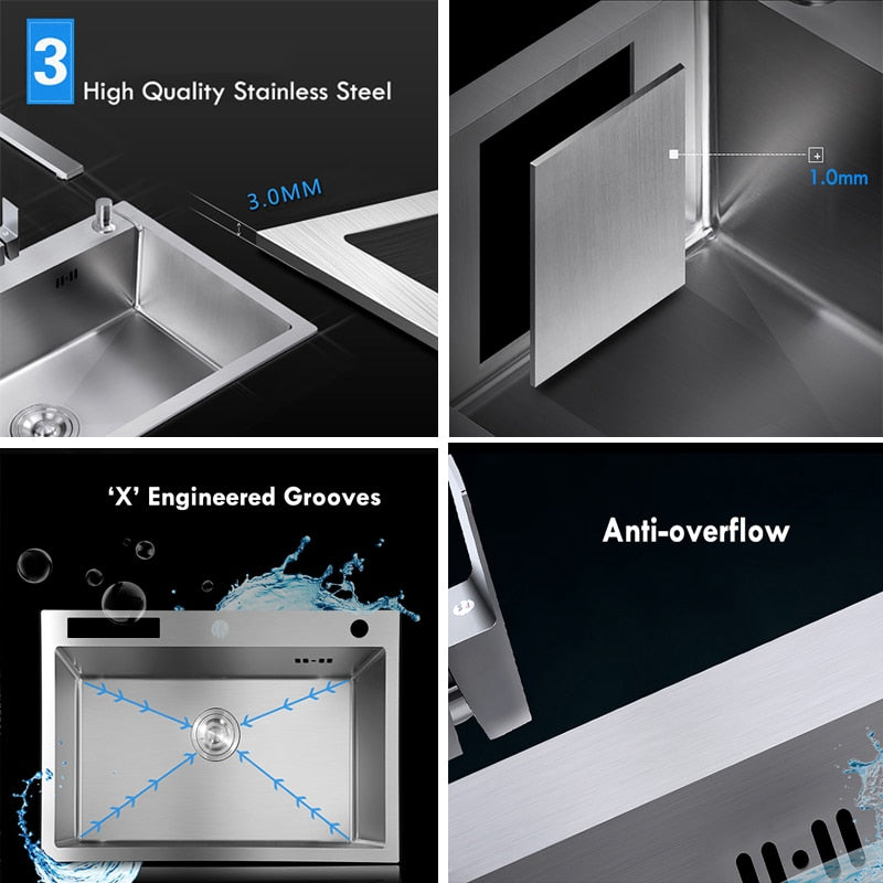 Stainless Steel Topmount Kitchen Sink With Knife Holder