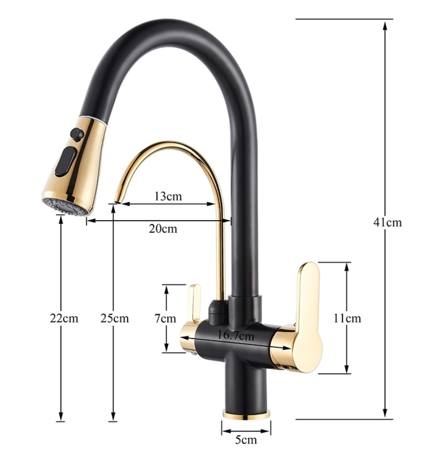 Solid Brass Kitchen Faucet With Pull Out Sprayer & Filtered Water Tap