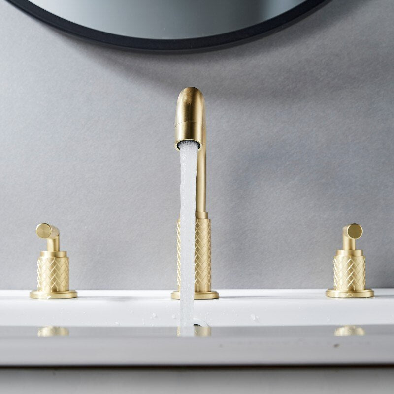 Contemporary Brass Double Handle Bathroom Sink Faucet