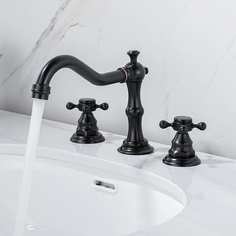 Dual Handle Solid Brass Deck Mounted Bathroom Faucet