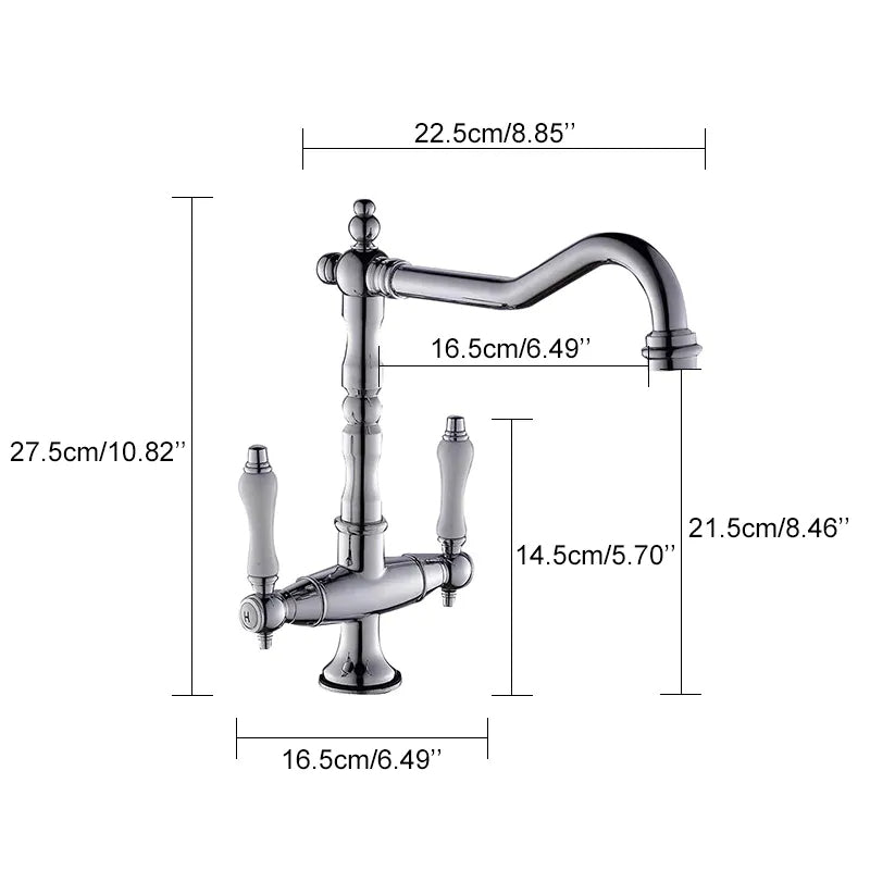 Dual Handle Contemporary Solid Brass Kitchen Faucet