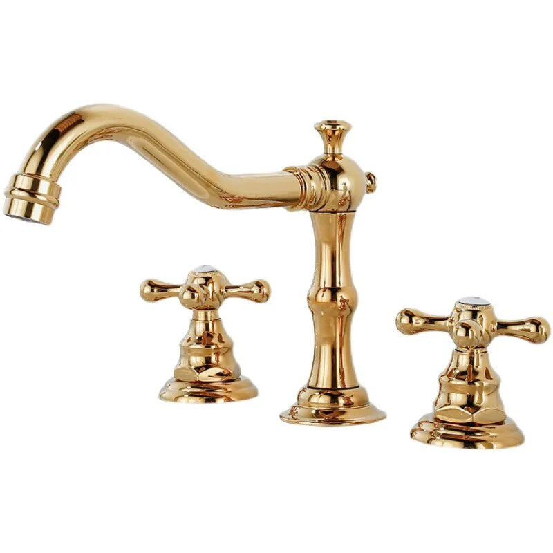 Dual Handle Solid Brass Deck Mounted Bathroom Faucet