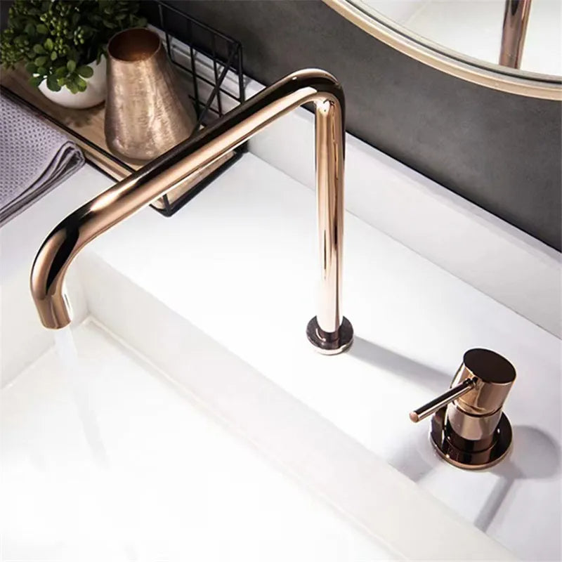 Single Handle Rose Gold Bathroom Sink Faucet