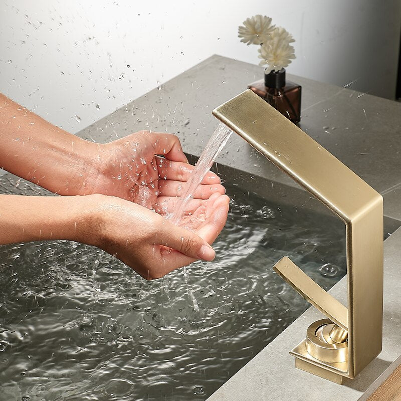 Brushed Gold Solid Brass Bathroom Sink Faucet