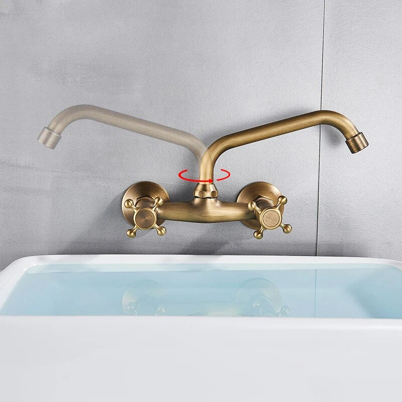 Antique Brass Wall Mounted Bathroom Faucet