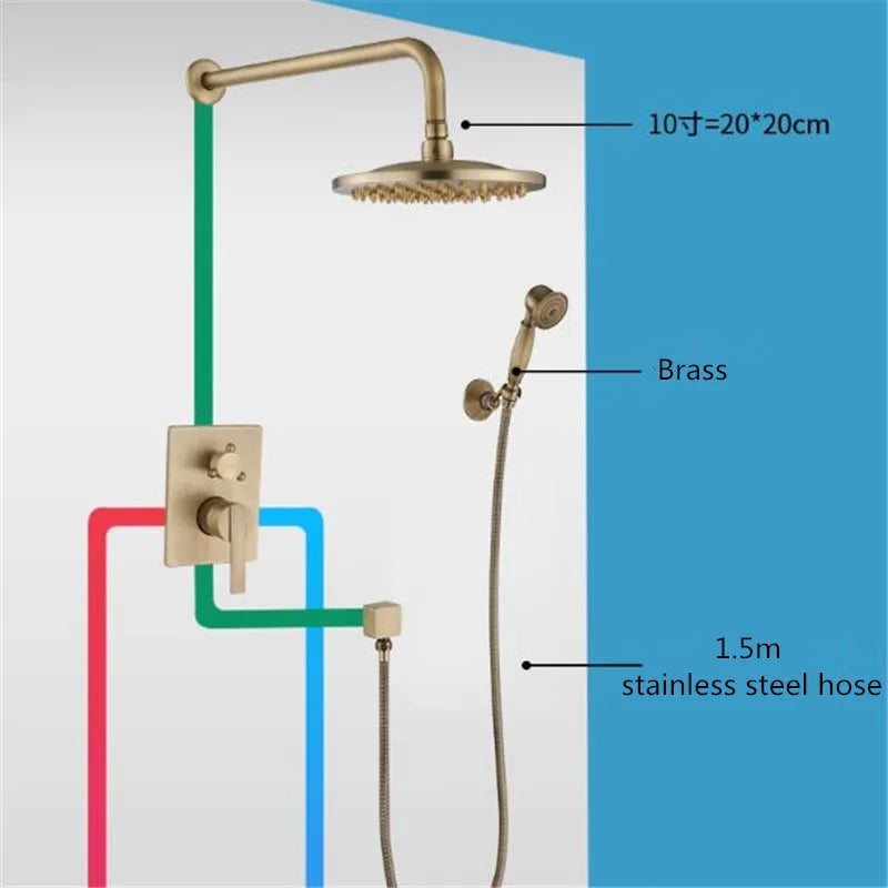 Antique Brass Shower System With Handheld Shower