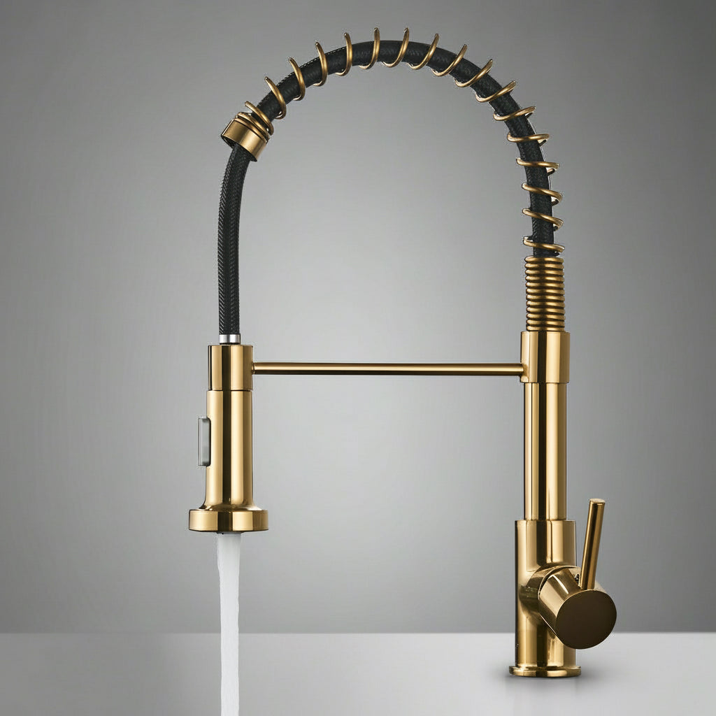 Pro Spring Neck Pull-Down Kitchen Faucet – Solid Brass | AllFixture