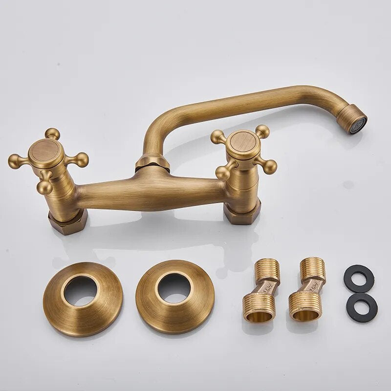 Antique Brass Wall Mounted Bathroom Faucet