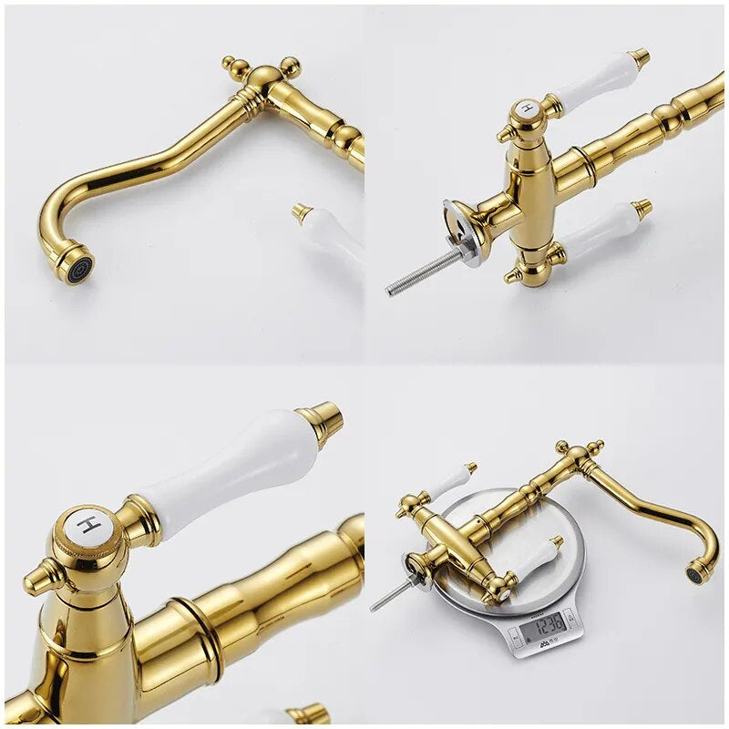 Dual Handle Contemporary Solid Brass Kitchen Faucet