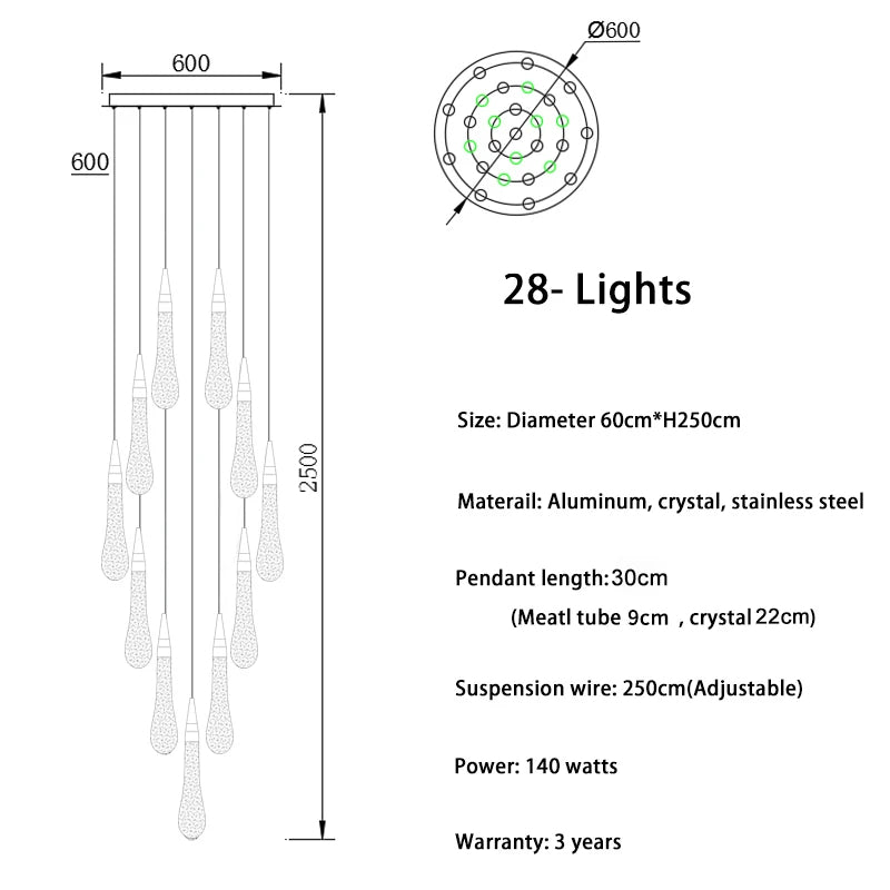 Water Drop Design Crystal Pendant Chandelier