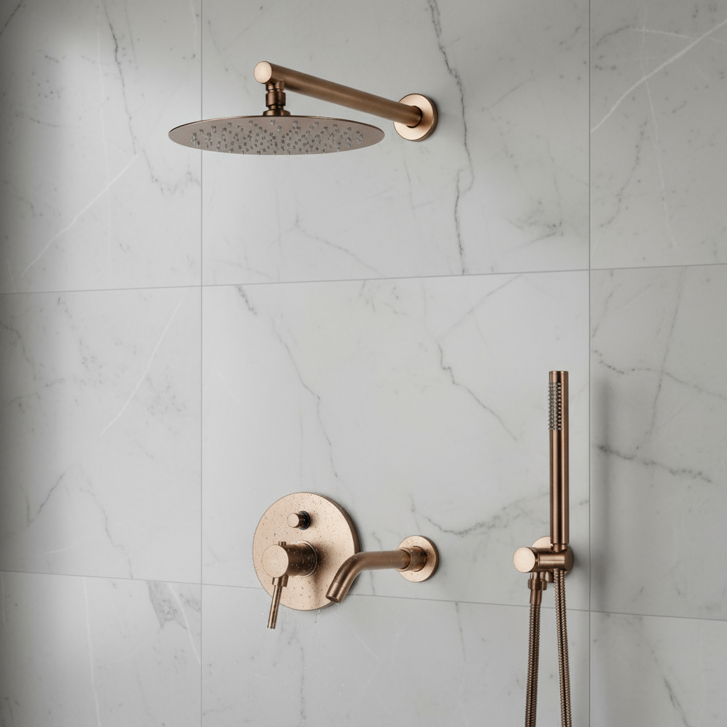 Windsor Rose Gold Complete Shower System – Rainfall & Handheld | AllFixture