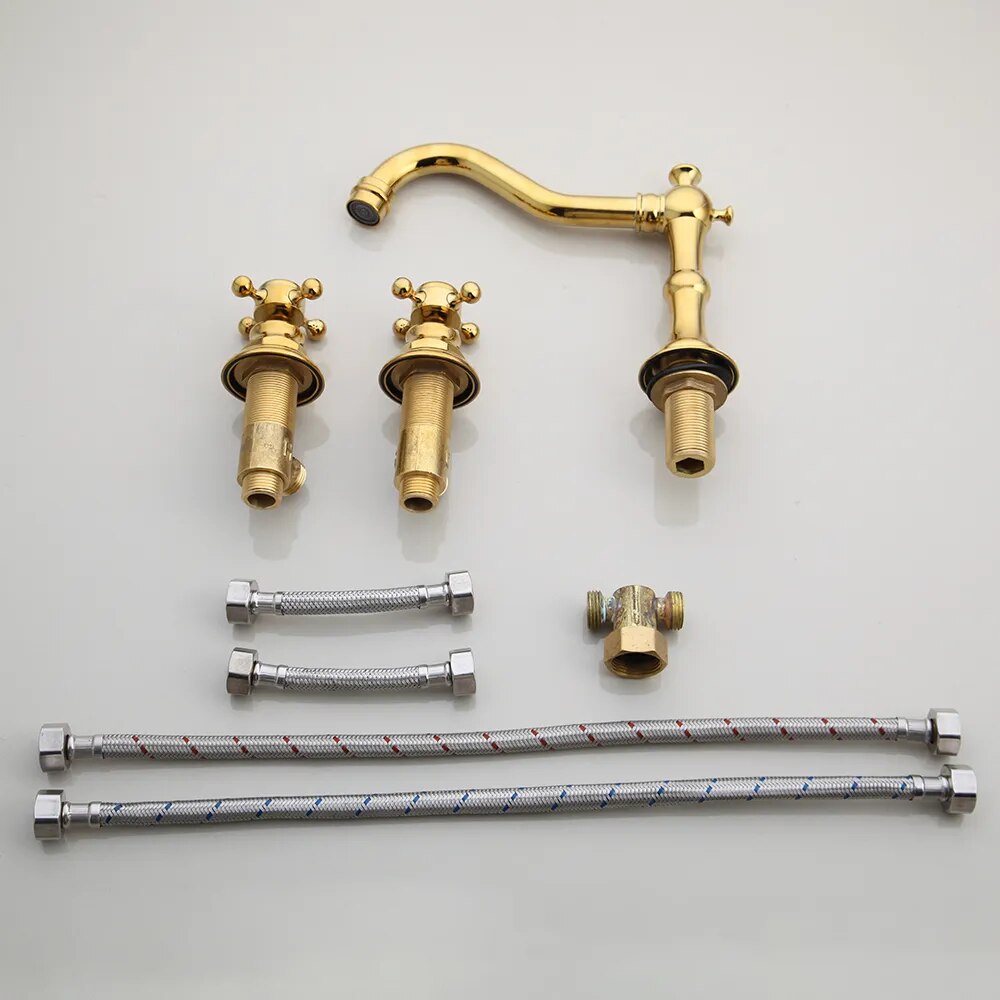 Dual Handle Solid Brass Deck Mounted Bathroom Faucet