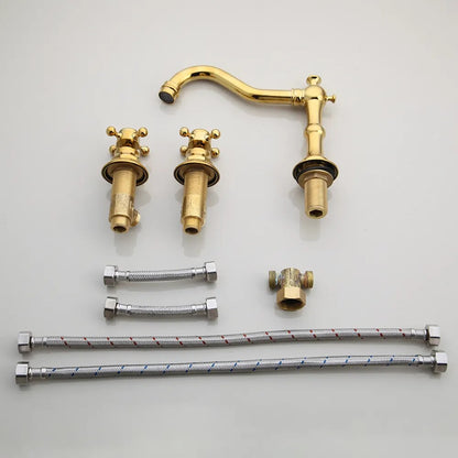 Dual Handle Solid Brass Deck Mounted Bathroom Faucet