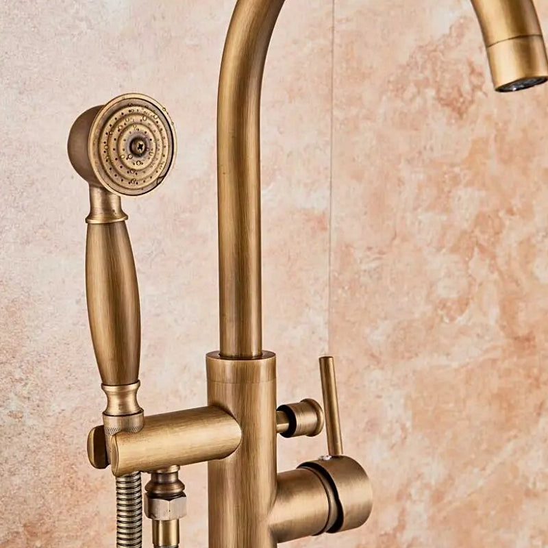 Antique BrassFloor Mounted Bathtub Filler Shower System