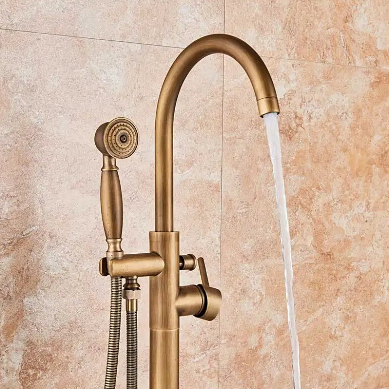 Antique BrassFloor Mounted Bathtub Filler Shower System