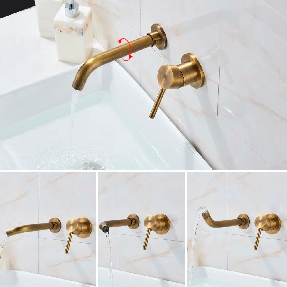 Antique Brass Wall Mounted Bathroom Faucet