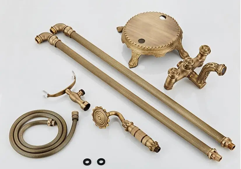 Heritage Floor‑Mounted Bathtub Filler & Hand Shower Faucet – Antique Brass | AllFixture