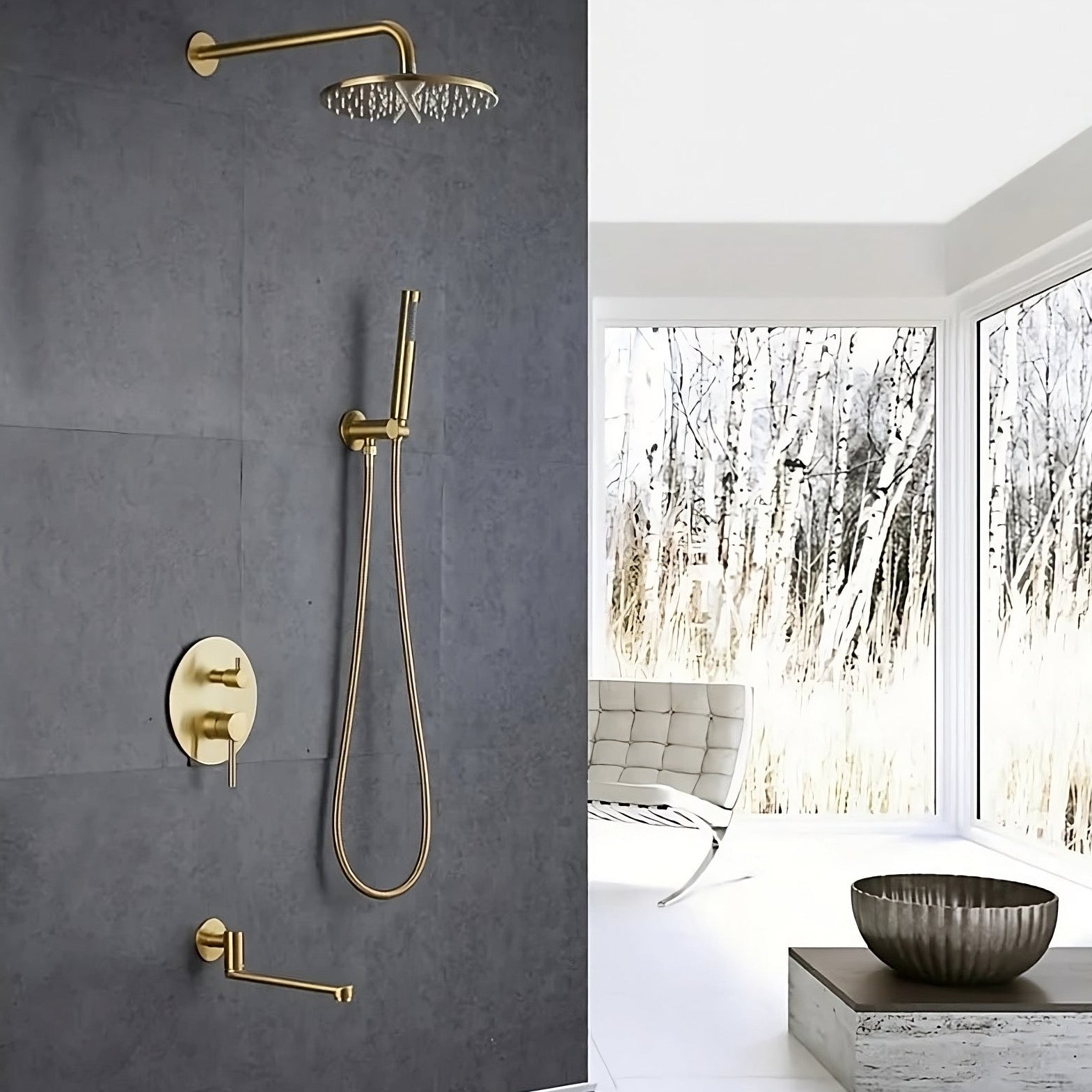 Wasser™ Brushed Gold Shower System With Bathtub Filler